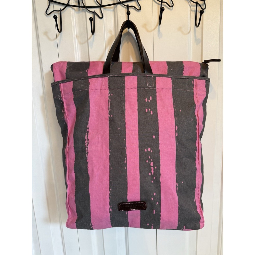 LIEBESKIND BERLIN Tote Bag Striped Canvas Pink and Gray , Beach Work School